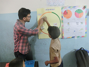 Photo-1: A boy playing a game that applies food by nutrients