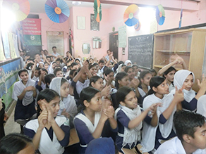 Photo-3: Children learning the correct hand-washing procedure