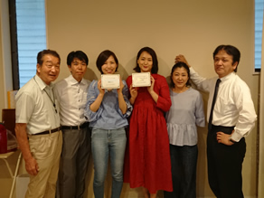 Photo-1: Mr. Asada (far right), Director of Marusan Health Service Co., Ltd., Mr. Nakamura (far left), Director of Natural Science and Food Research Institute, and sales department members