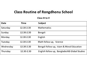 Photo-4: Timetable for online classes (3rd to 5th grade)